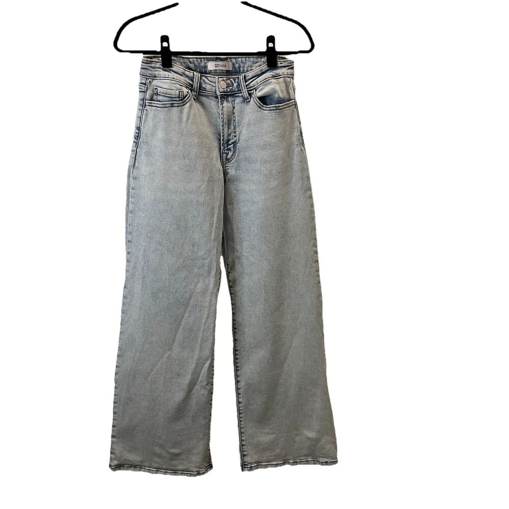 Zenana Jeans Womens Wide Leg Flare Light Wash Denim Boho Festival Hippie Size 28